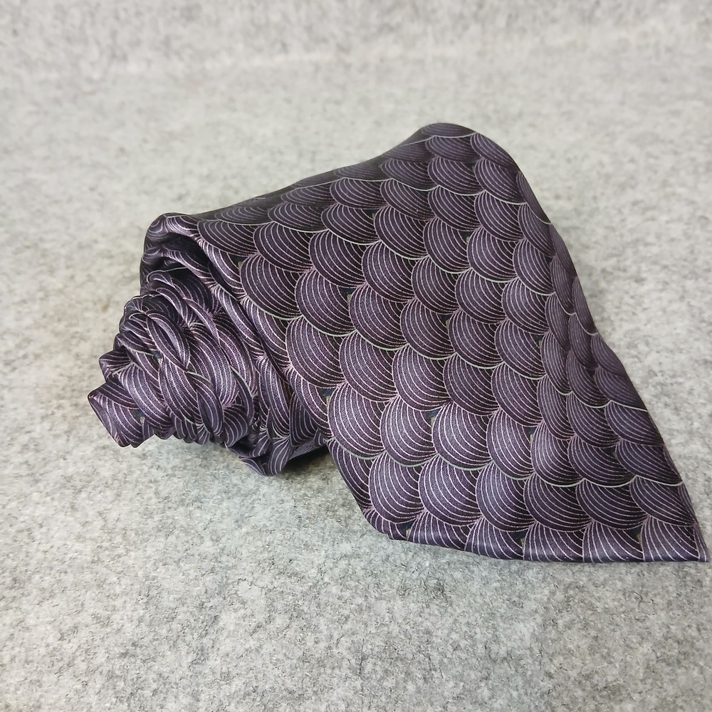 Bill Blass Necktie Mens One Size Purple Geometric Scallop Silk Classic Tie